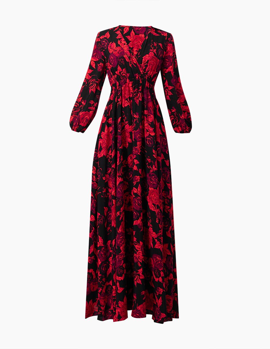 Vestido maxi estampado y escote V