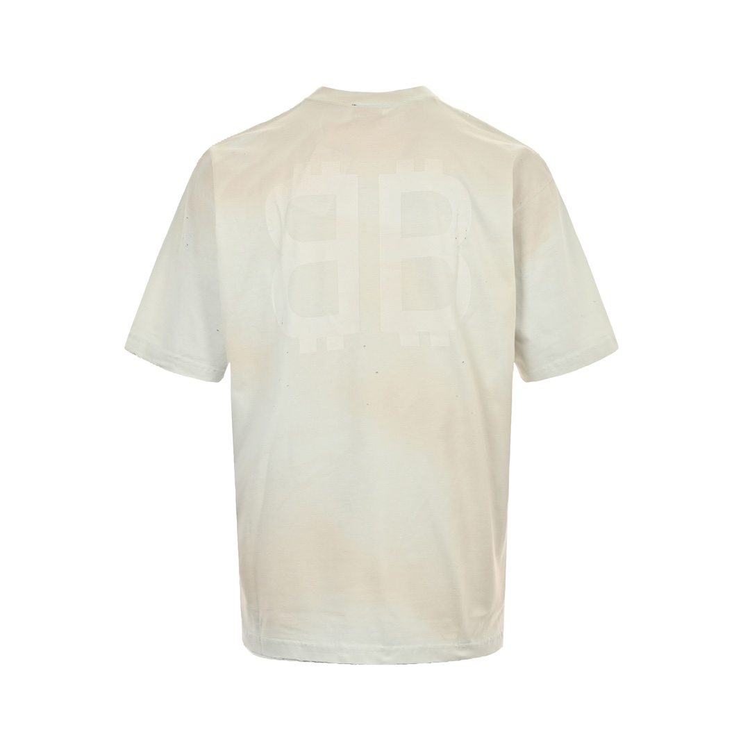Balenciaga 24ss Bitcoin Double B Washed Distressed Short Sleeve