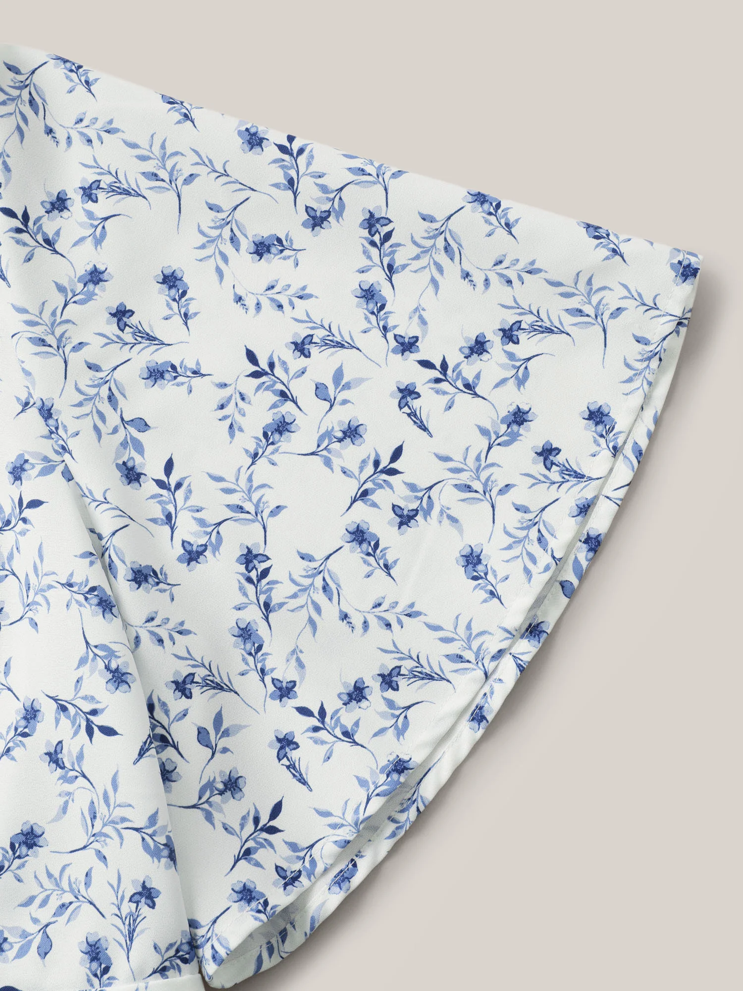 Floral Pleated Elastic Waist Ruffle Sleeve Blouse