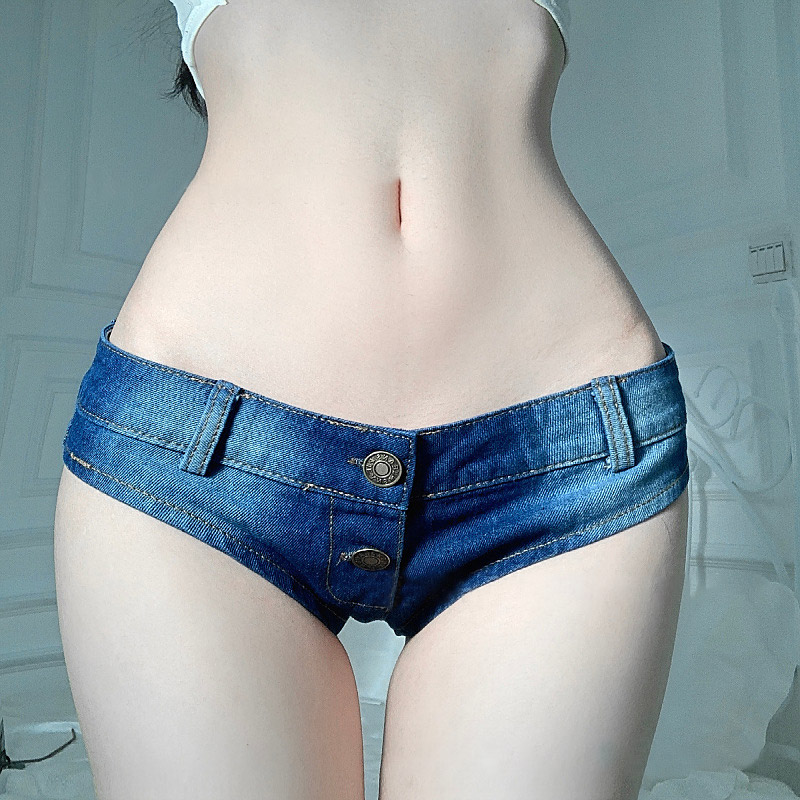 Sexy Pure Color Button Denim G-string Lingerie