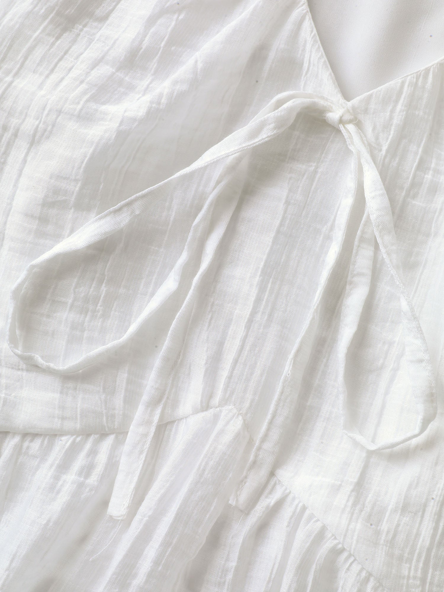 Sheer V-Neck Tie Tiered Blouse