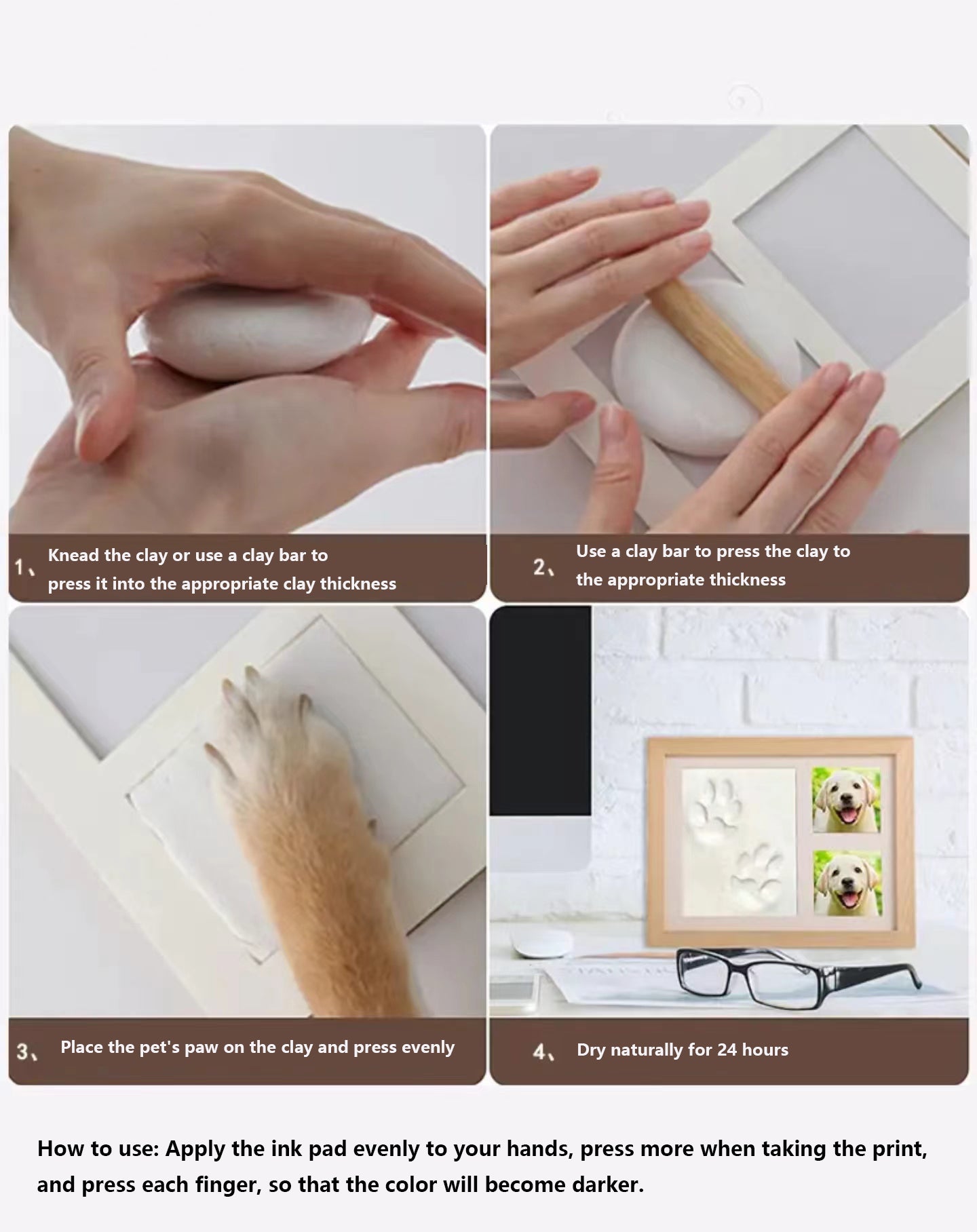 Pet Paw Print Photo Frame Kit with No Toxic Clay - Memorial Gifts for Pet Lovers