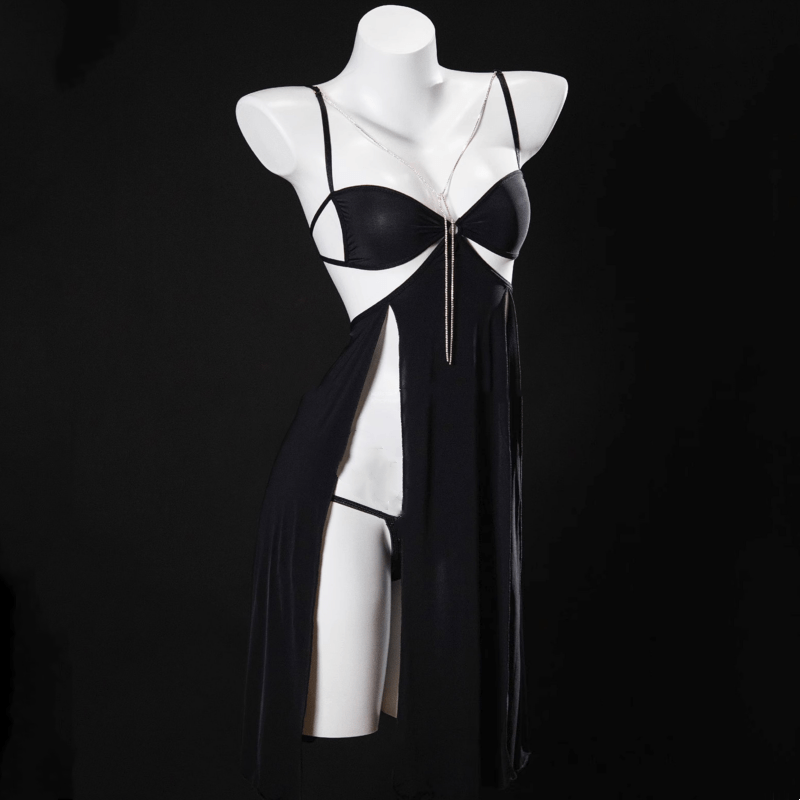 Mesh Chain Backless Slit Lingerie Dress