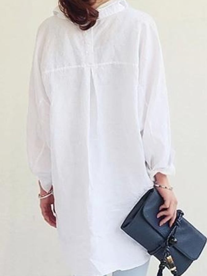 Women's Cotton Linen Pocket Casual Shirt Skirt
