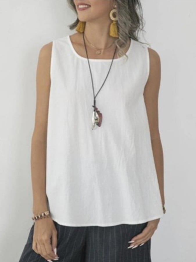 Women's Simple Comfortable Cotton Linen Crew Neck Vest