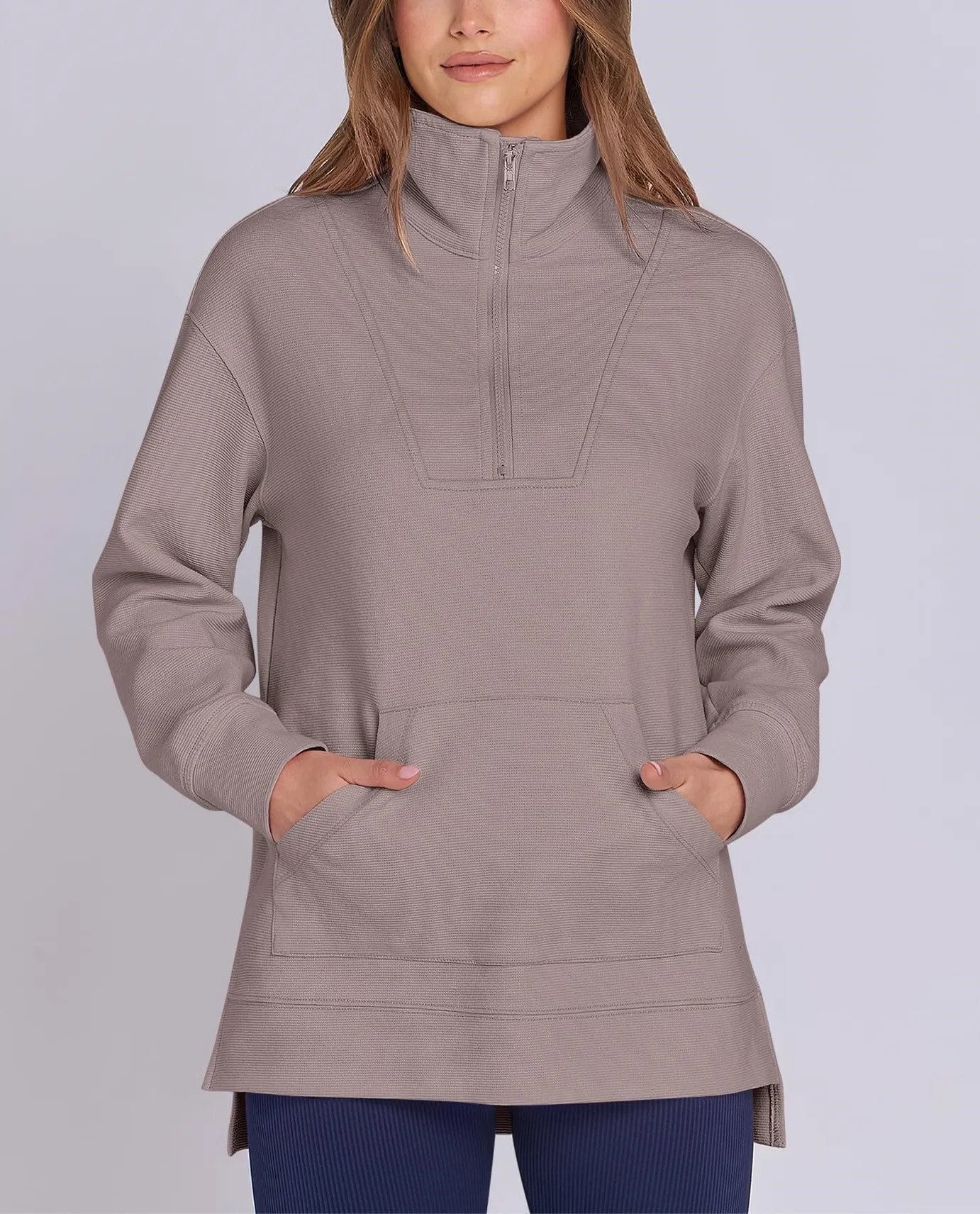 WOMEN'S QUARTER ZIP OVERSIZED KNIT PULLOVER (BUY 2 FREE SHIPPING)