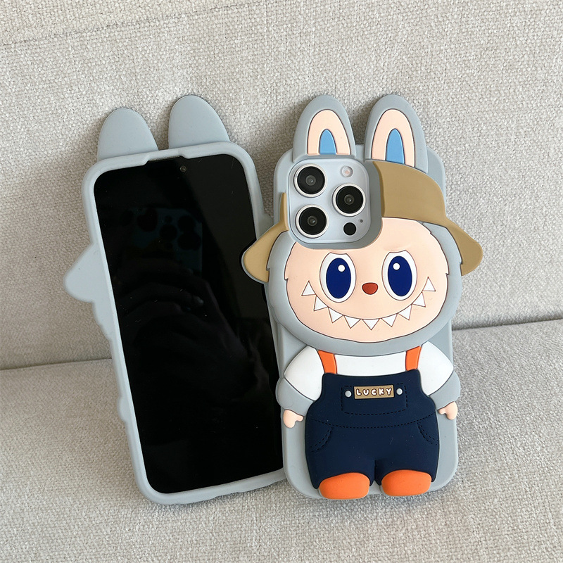 Labubu cartoon 3D hat phone case for iPhone