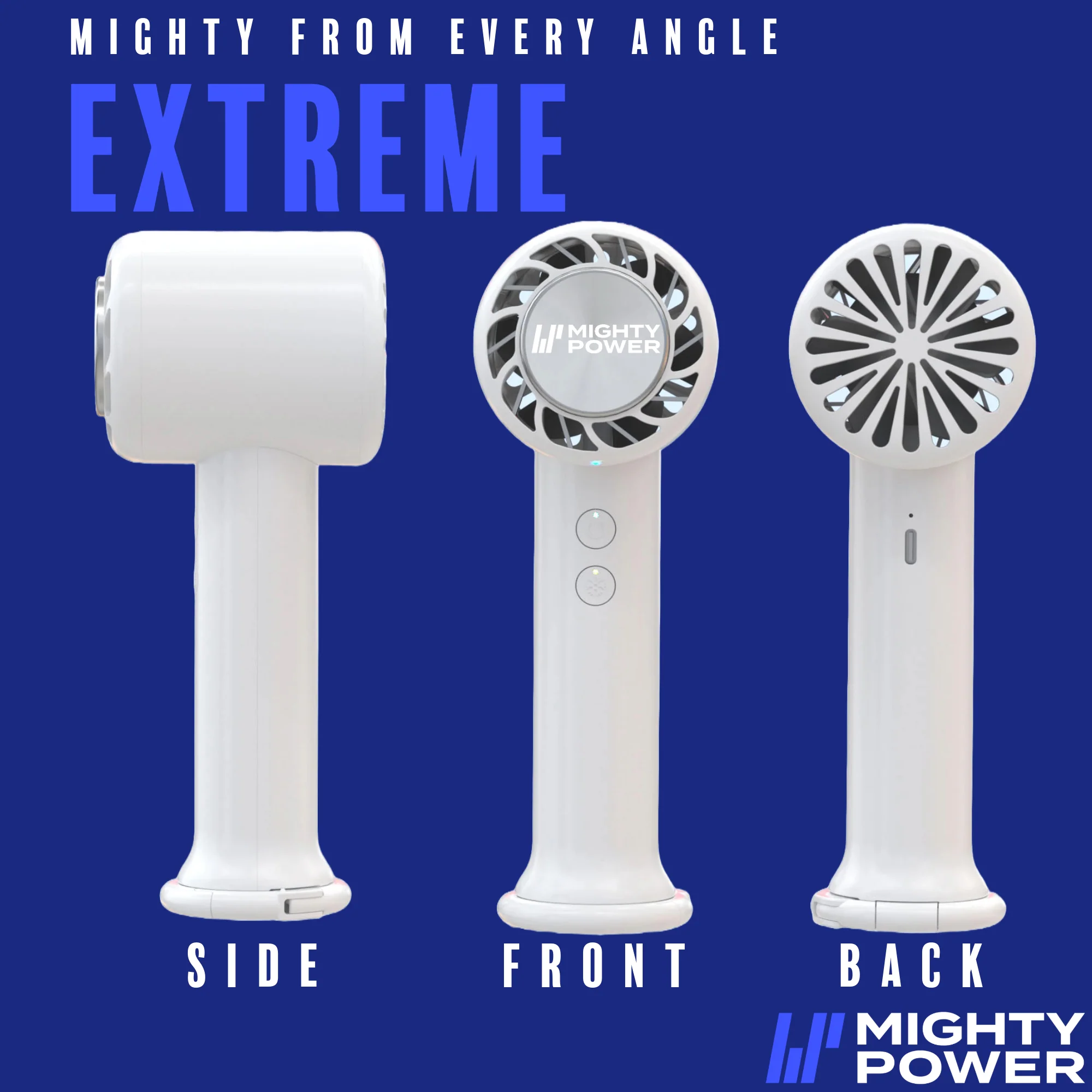 MIGHTY POWER Rechargeable AC Ultra Cooling Handheld Fan, White, 6.5 Inches