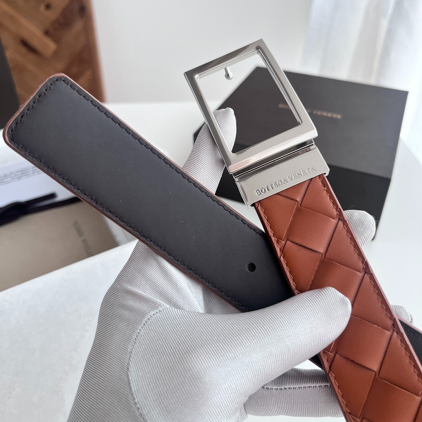 Bottega Veneta intreccio woven leather belt, 3.5cm wide