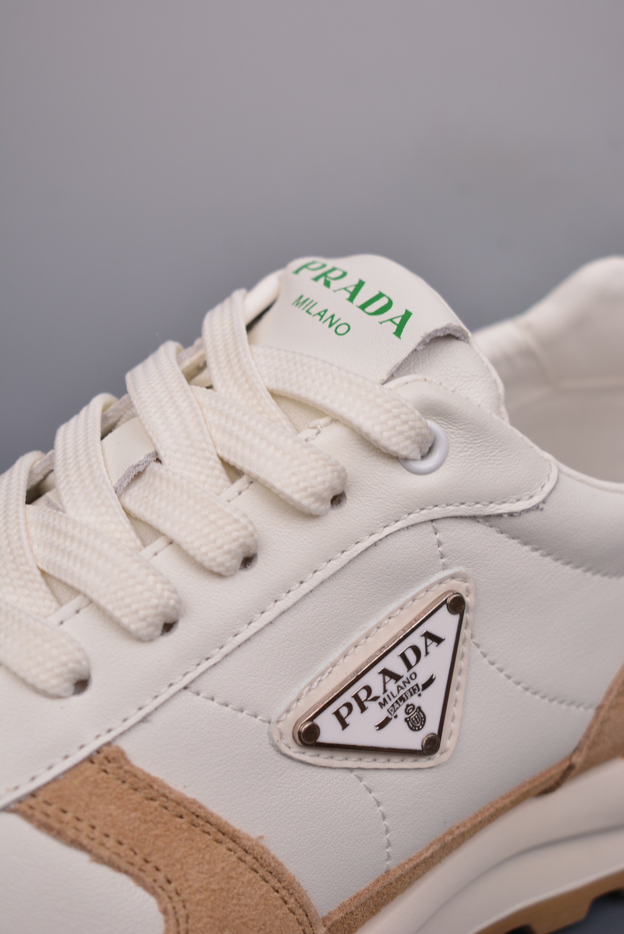 Prada PRAX 01 Triangle Logo Leather Sneakers Khaki Green 3D955M_3LF5_FG000