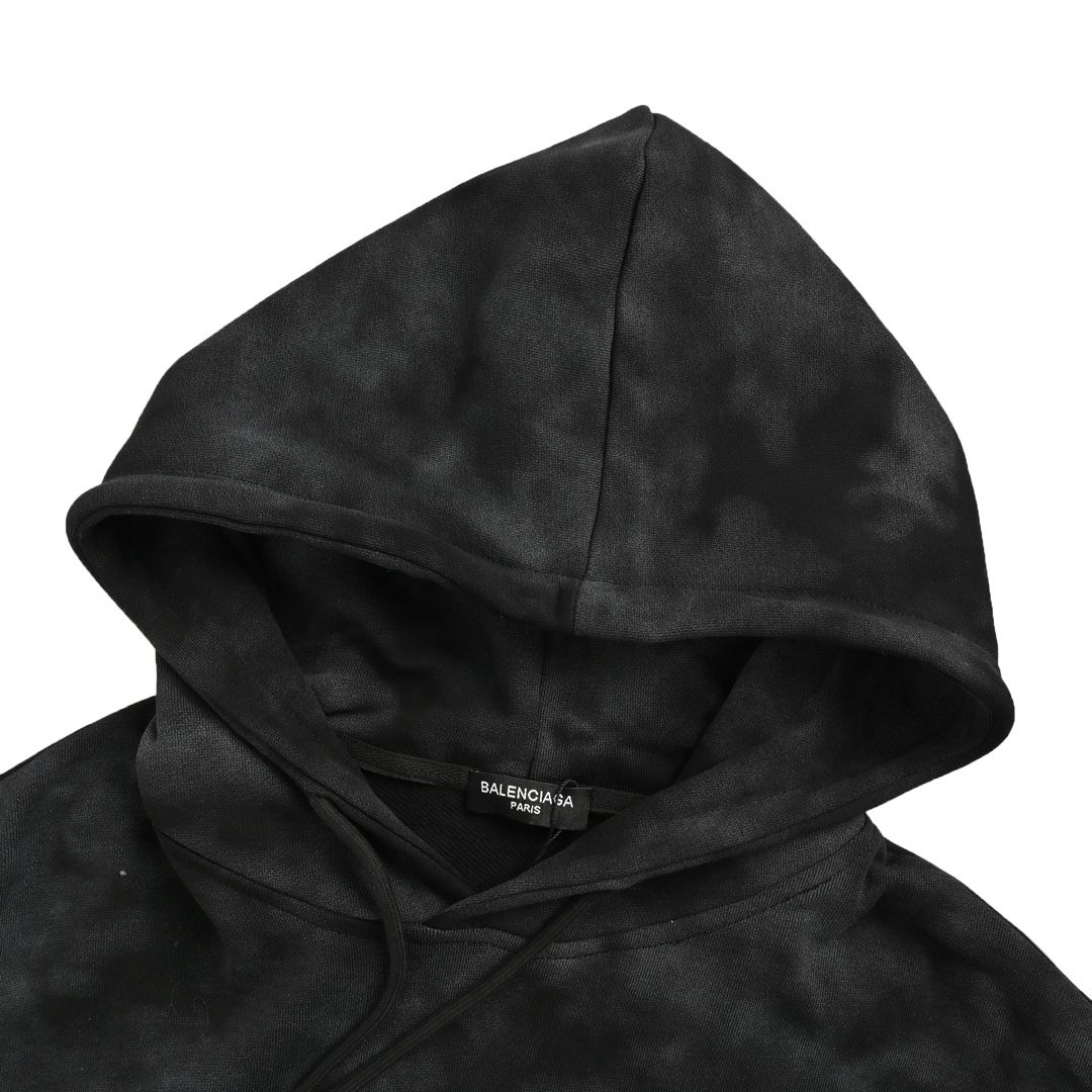 Balenciaga 24Fw cola embroidered mud-dyed distressed hooded sweatshirt