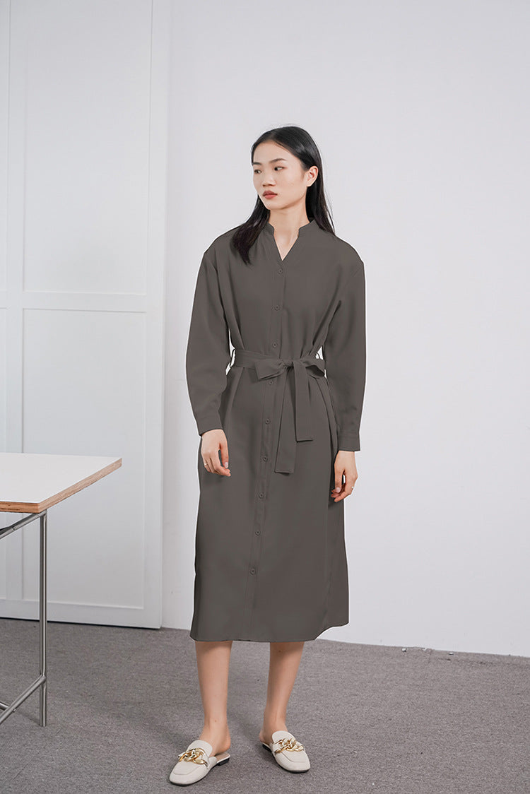 Spring Autumn Women Long Sleeve Loose Dress High Grade Windbreaker Dress Women Belt Adjustable