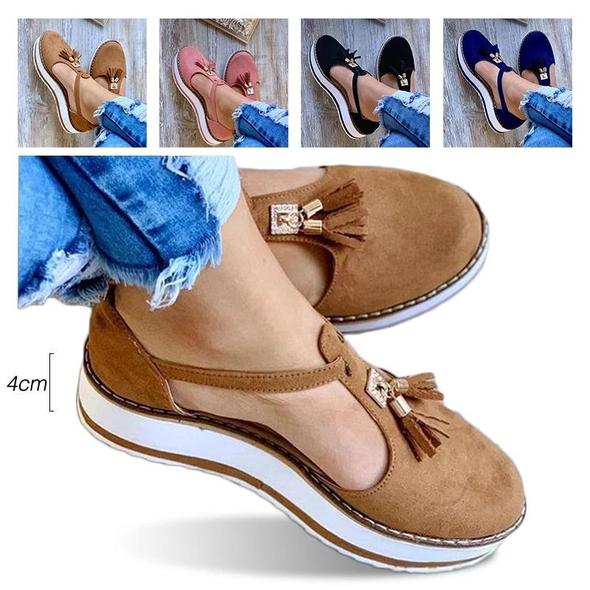 Women's Casual Platform Flat Comfort Fringe Shoes