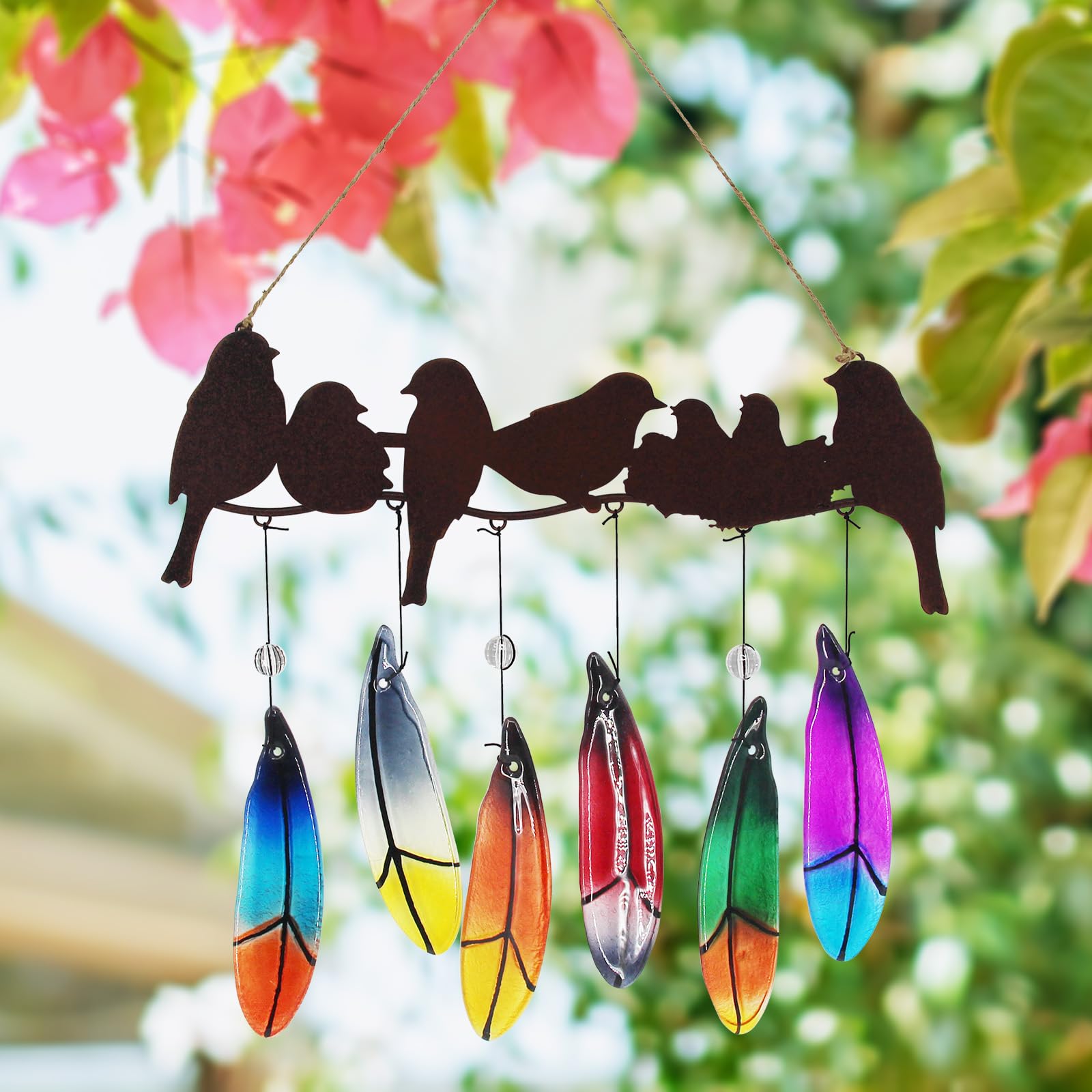 🔥Last Day 50% OFF🔥Colored Glass Memorial Wind Chimes-Metal Bird Yard Art