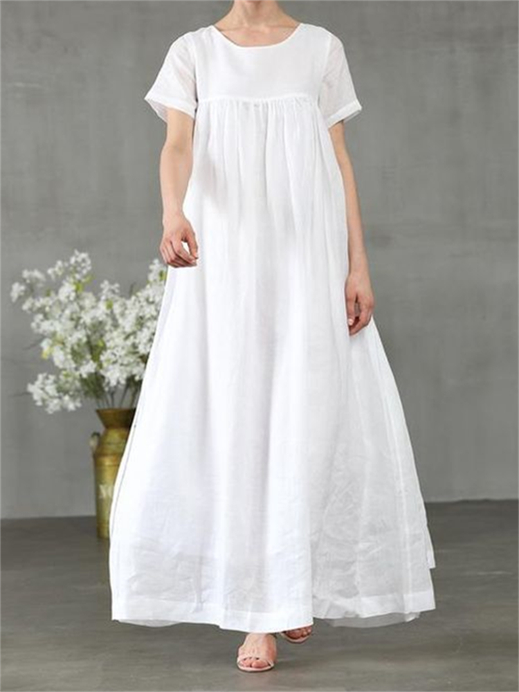Vintage Pleated A Line Flowy Maxi Dress