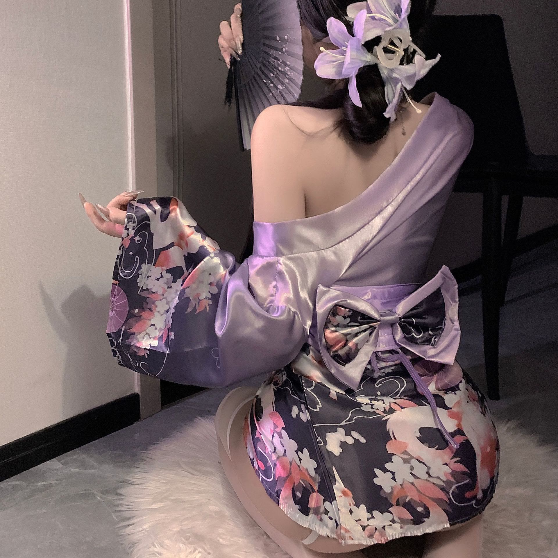 Vintage Flower Bow Kimono Lingerie