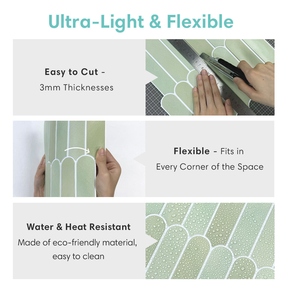 3D Light Olive Green Fish Scale Peel and Stick Wall Tile
