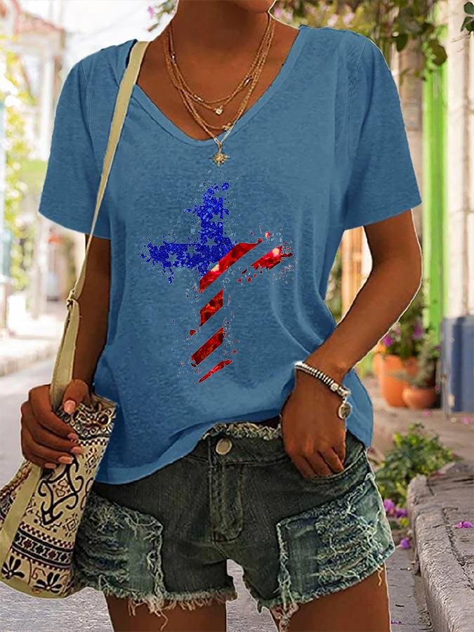 Women's Cross Flag Print T-Shirt