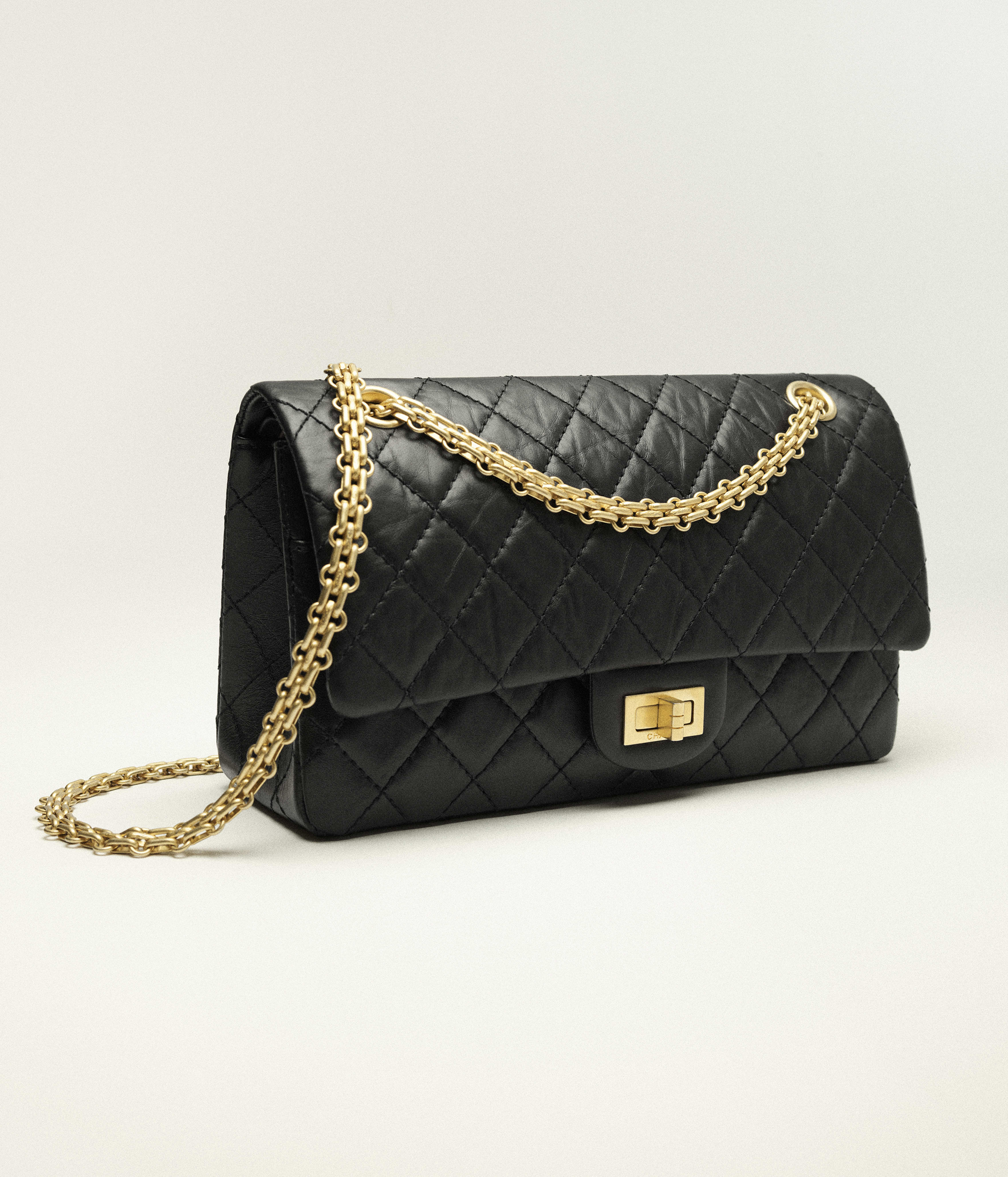 Chanel 2.55 Bag Aged Calfskin & Gold-Tone Metal Black A37587-Y04634-C3906
