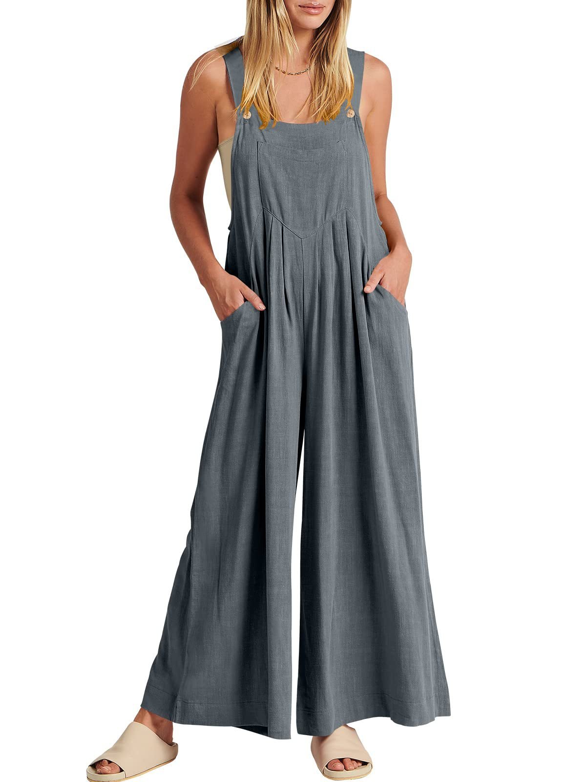 Spring Hot Sale🔥Women's Sleeveless Wide Leg Jumpsuit with Pockets   (Buy 2 Free Shipping)