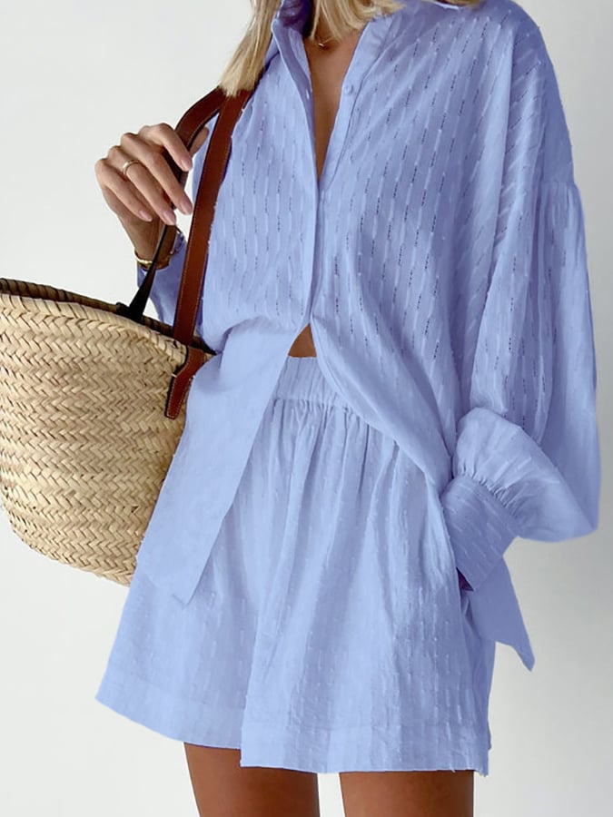 Women's European And American Shirts With Flowers Bubble Sleeve Temperament, Shorts, Shorts, Commute Design Sense