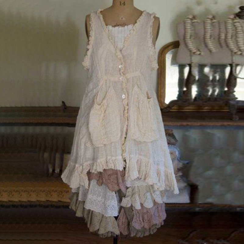 Vintage layered Wood Ear Midi Dress