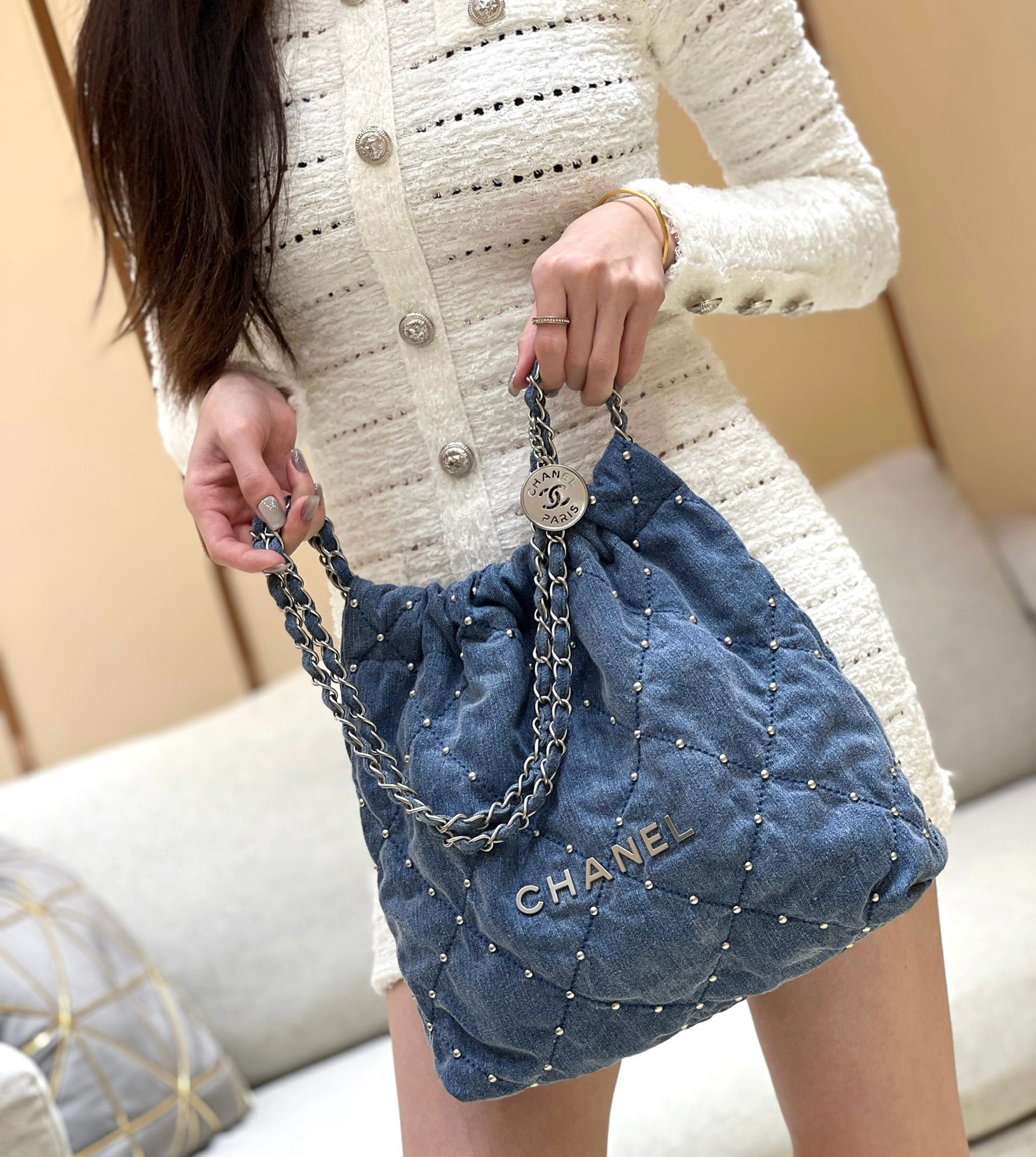 Chanel 24S Spring/Summer Collection Rivet Denim Handbag AS3260