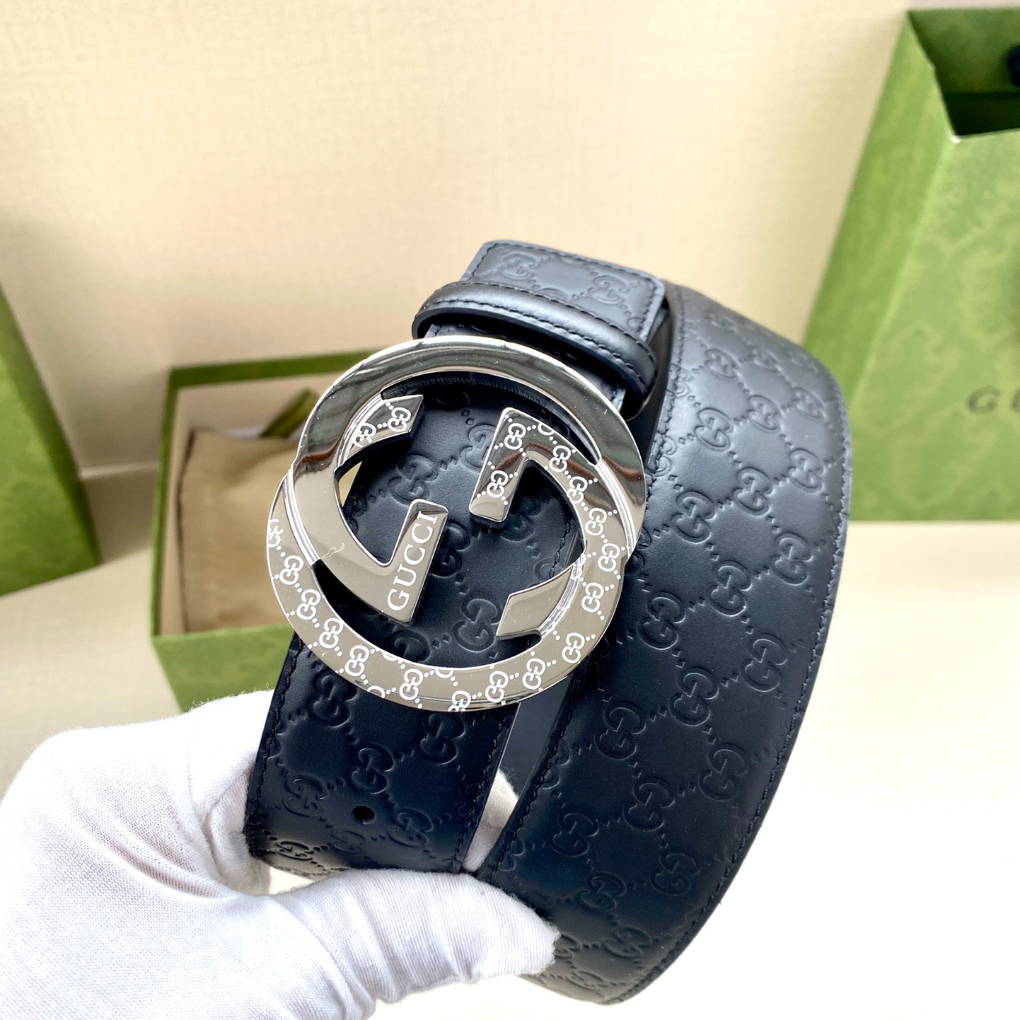 Gucci Interlocking Double G Double-sided Leather Belt 4.0CM Width