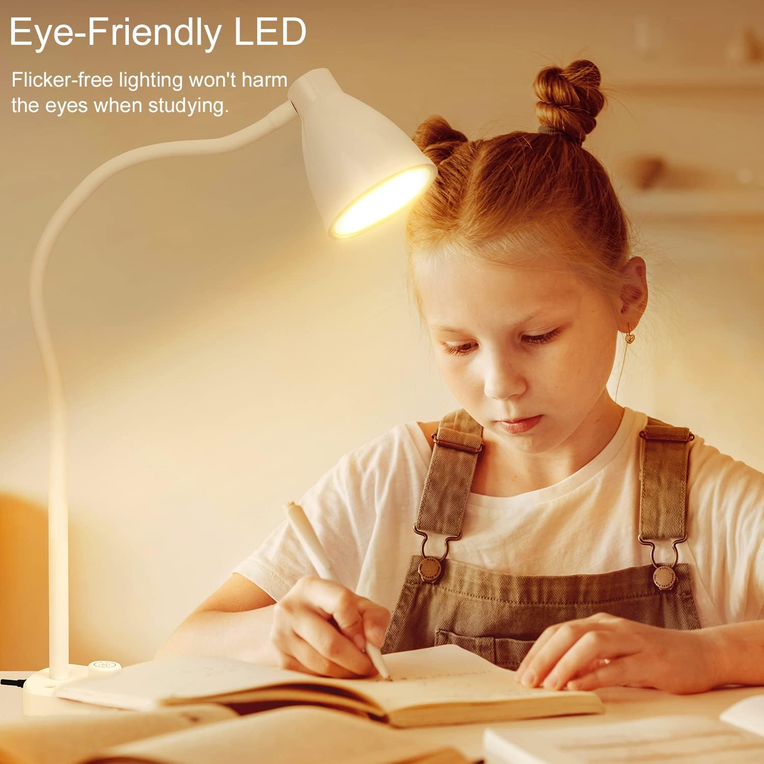BOHON LED Desk Lamp with USB Charging Port 3 Color Modes Dimmable Reading Light Intelligent Induction Auto Dimming Task Lamp Flexible Gooseneck Table Lamp for Bedside Office, AC Adapter Include