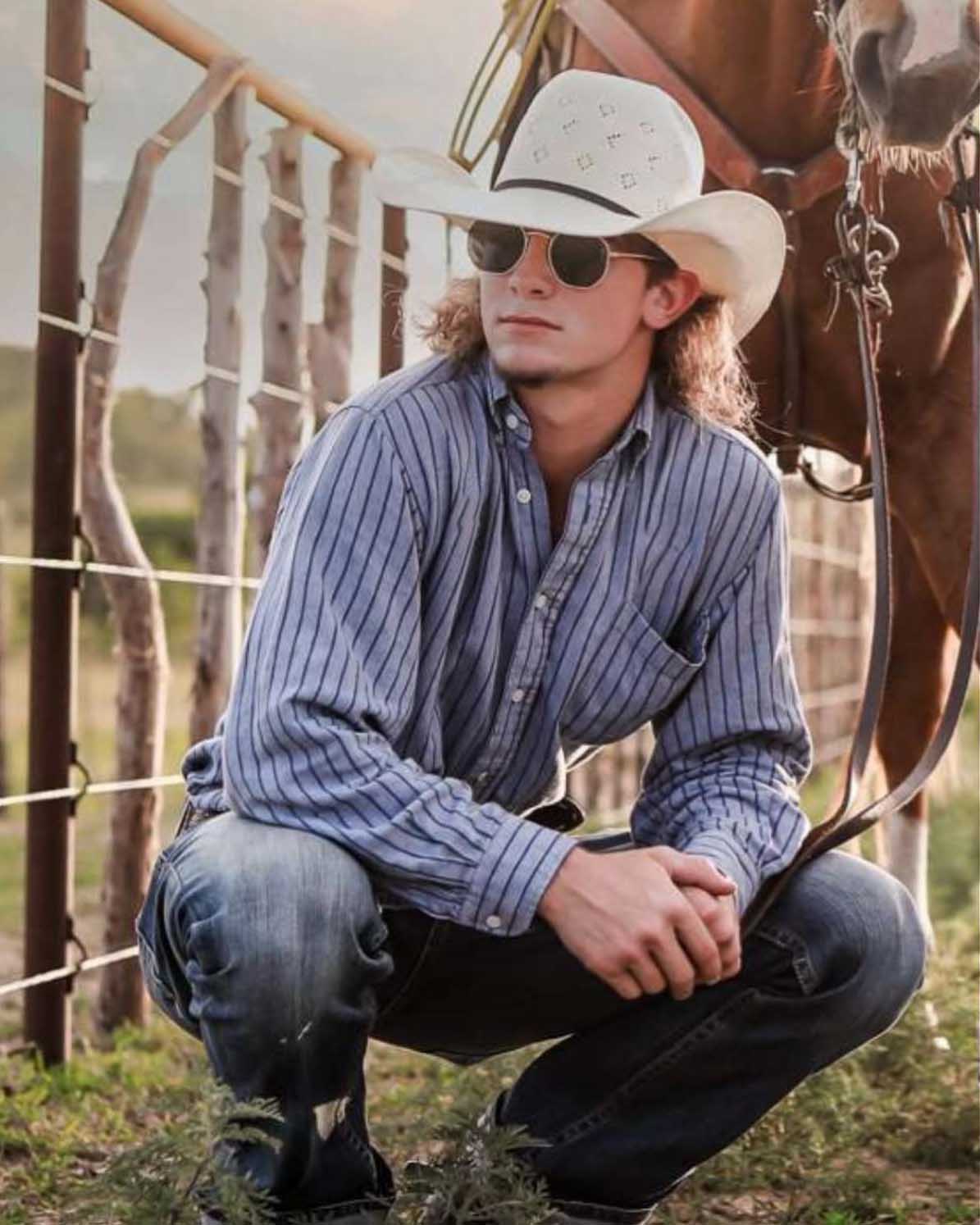 Men's Casual Vintage Blue Striped Long Sleeve Shirt