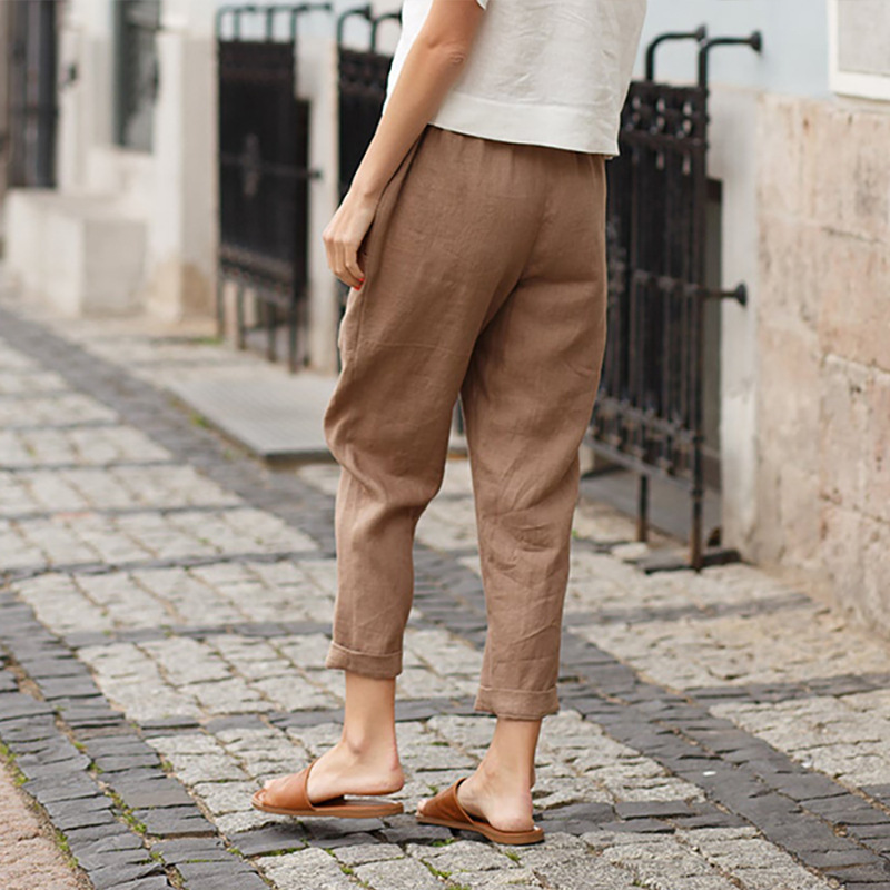 Pure Color Cotton And Linen Casual Pants