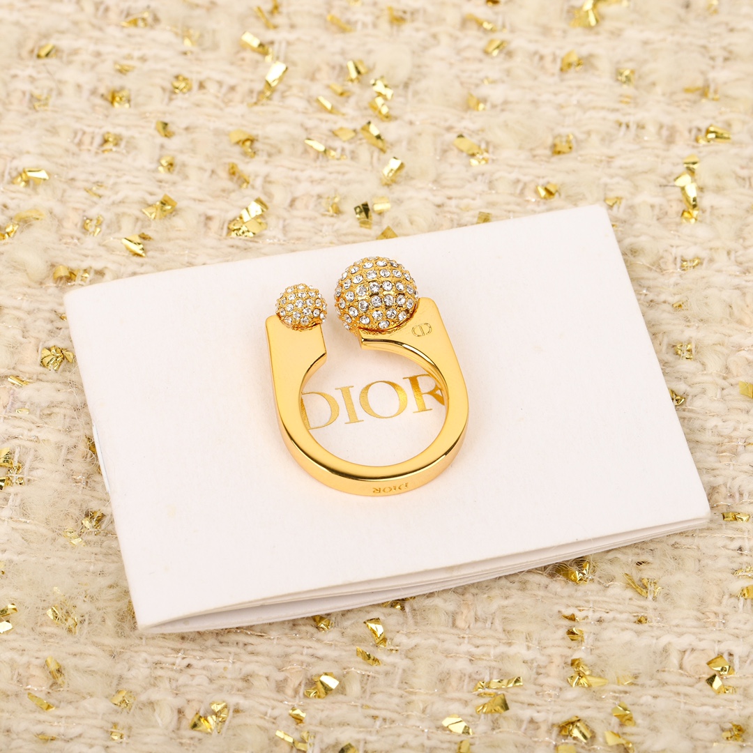 Dior large and small beads full diamond open ring