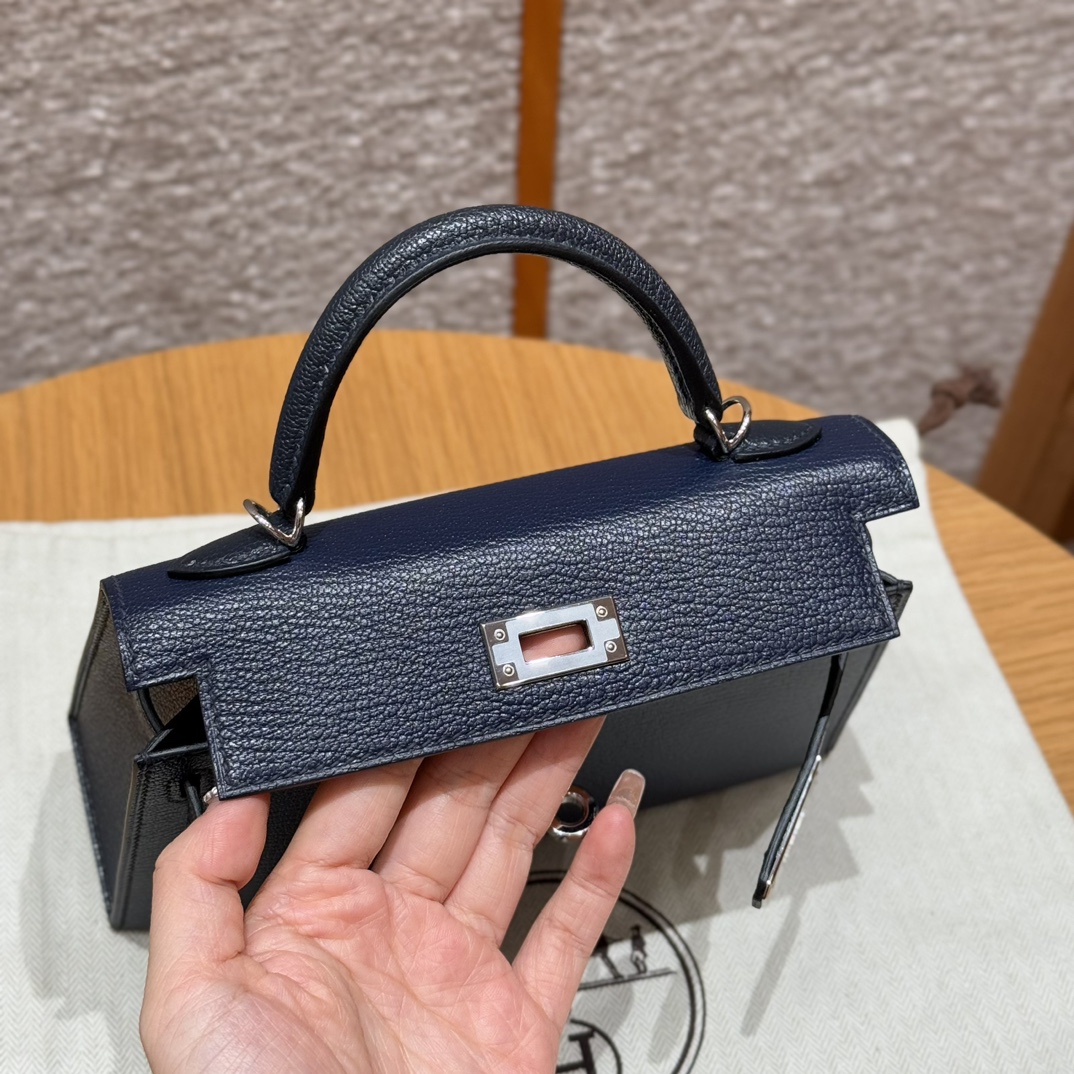 Hermes mini kelly 76Blue indigo and M3Blue encer handbag (handmade to order)