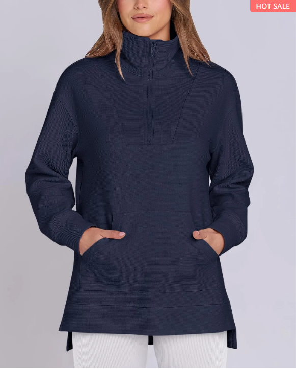 WOMEN'S QUARTER ZIP OVERSIZED KNIT PULLOVER (BUY 2 FREE SHIPPING)