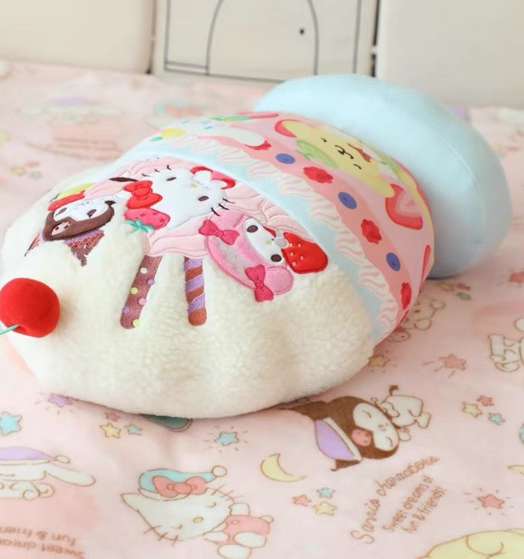 Sanrio Ice Cream Plush ｜Blanket and Pillow Set,2 in 1 Plush Stuffed Hugging Pillow Blanket for Kids Gift Travel Airplane Train Bed Office Nap