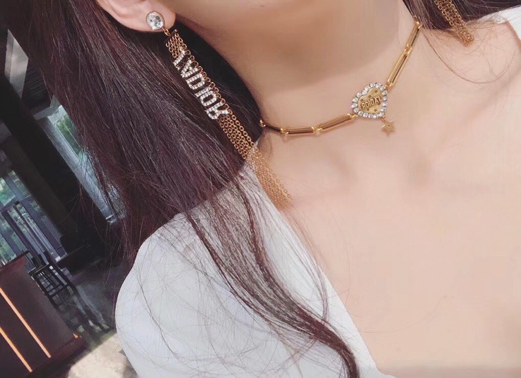 Dior JADIOR letter chain tassel rhinestone earrings