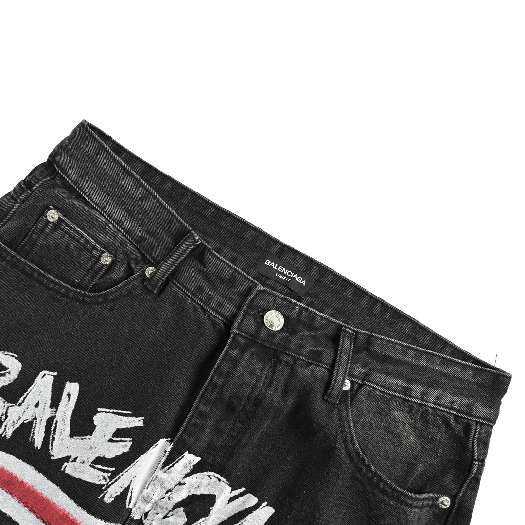 Balenciaga 24Fw Graffiti Cola Print Washed Jeans