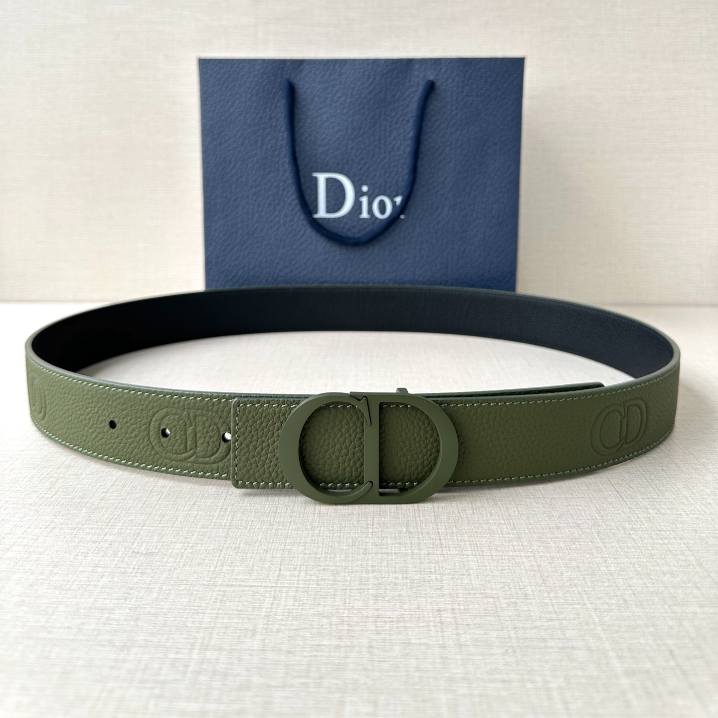 Dior embossed top layer leather belt 3.5CM wide