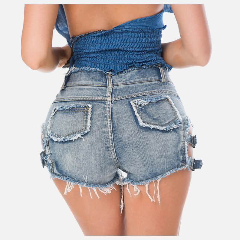 Sexy High Waist Buckle Denim Shorts Lingerie
