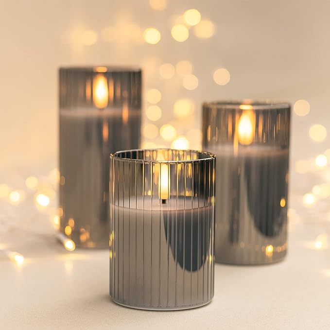 🕯️🕯️Inner Stripe Electroplated Glass LED Flameless Candle (Set of 3)