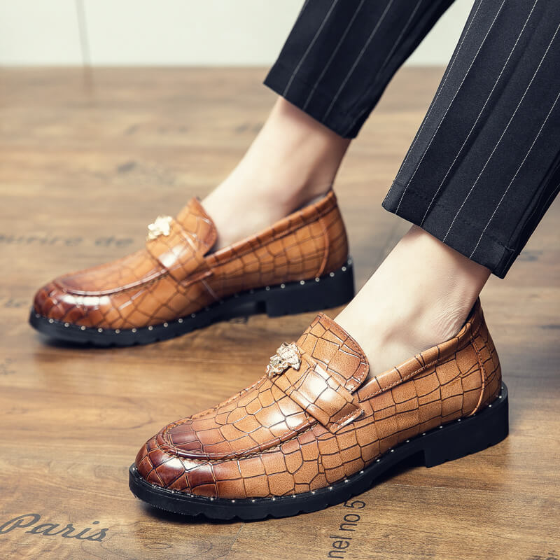 Men's Crocodile Print Business Casual Leather Loafers