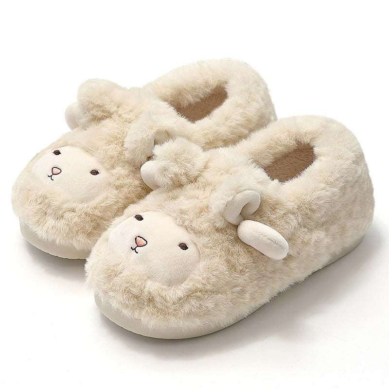 Adorable Plush Thickened Ankle Wrap Cotton Slippers