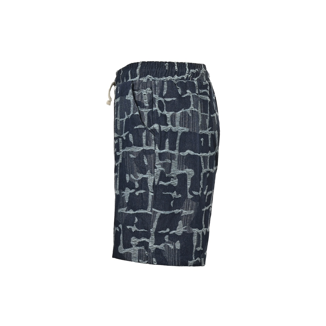 Fendi 24ss checkered FF linen fringe denim shorts