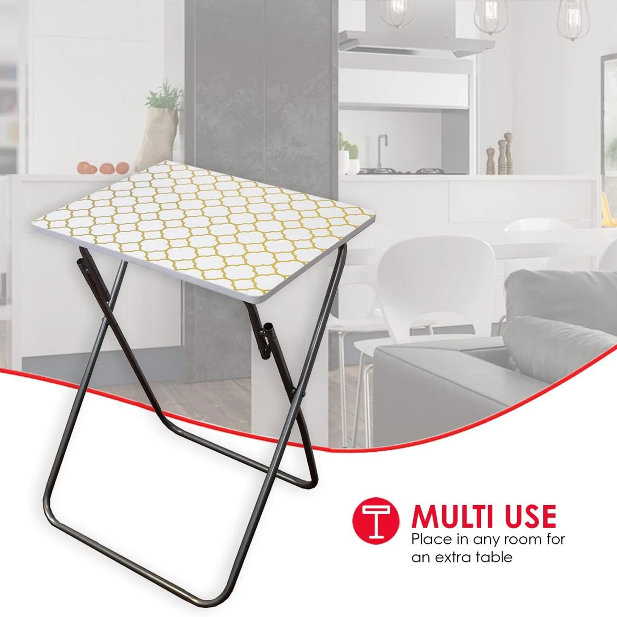 Home Basics Multi-Purpose Folding Table, Scallop Mettalic Silver, 15x19x25.5 Inches