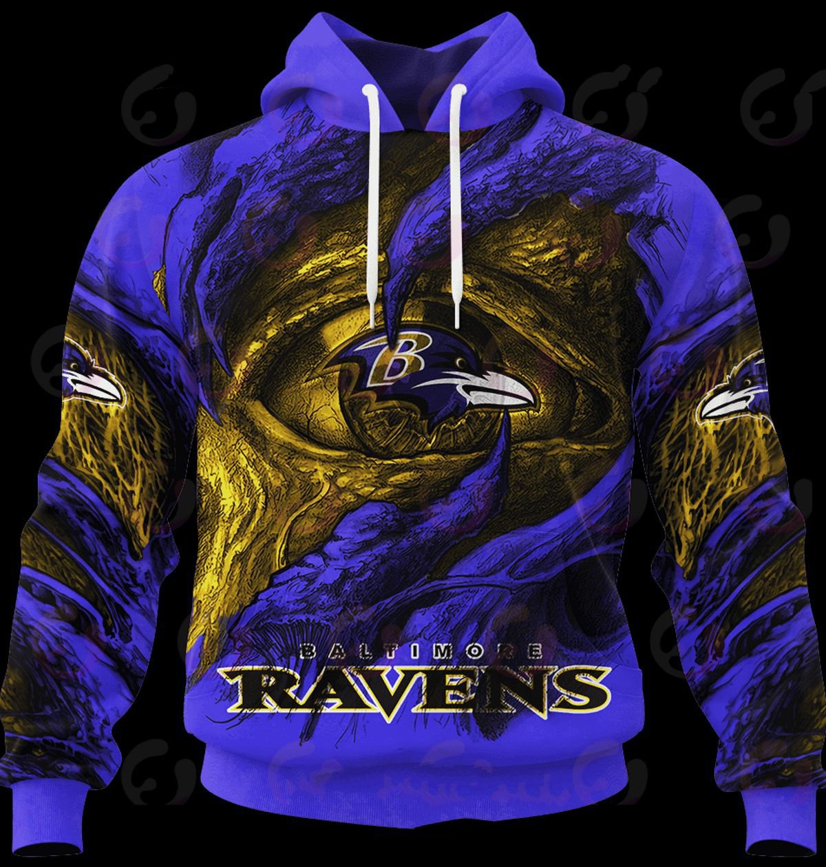 BALTIMORE RAVENS 3D HOODIE COMMANDERS DEMON EYES