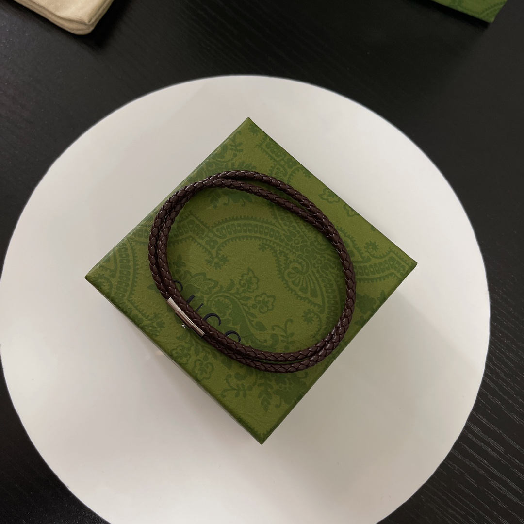 Gucci Brown Leather Braided Bracelet