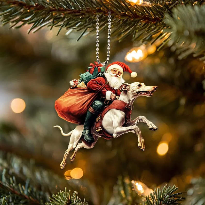 Happy Santa and Dog Ornament
