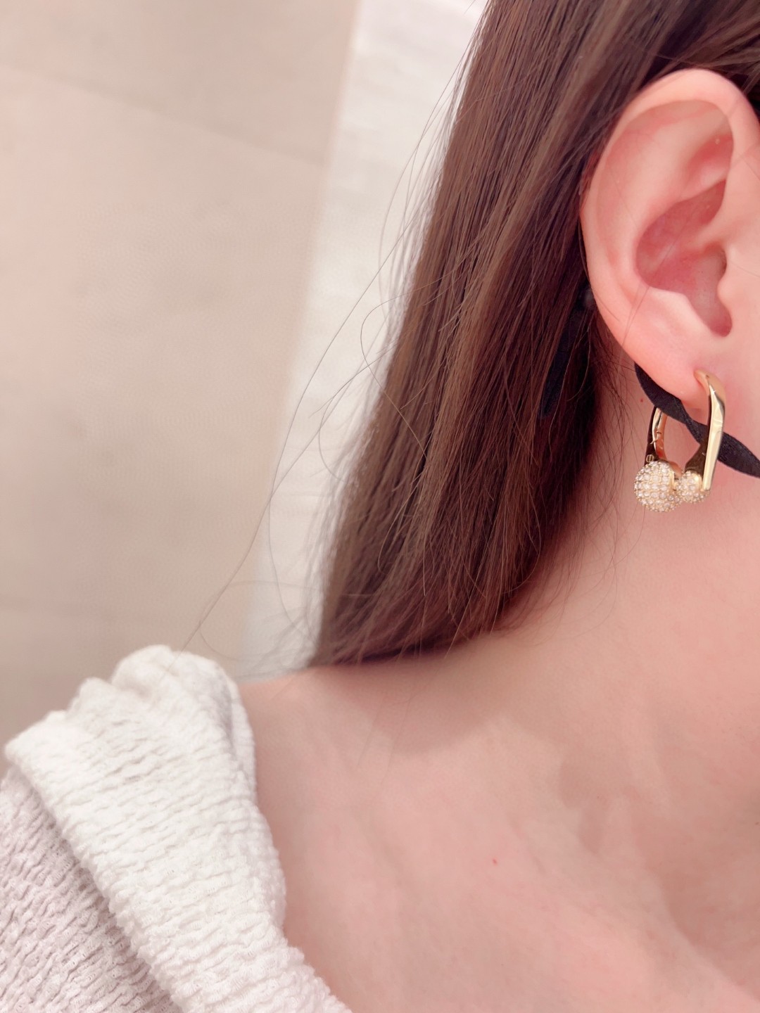 Dior large and small beads full diamond earrings