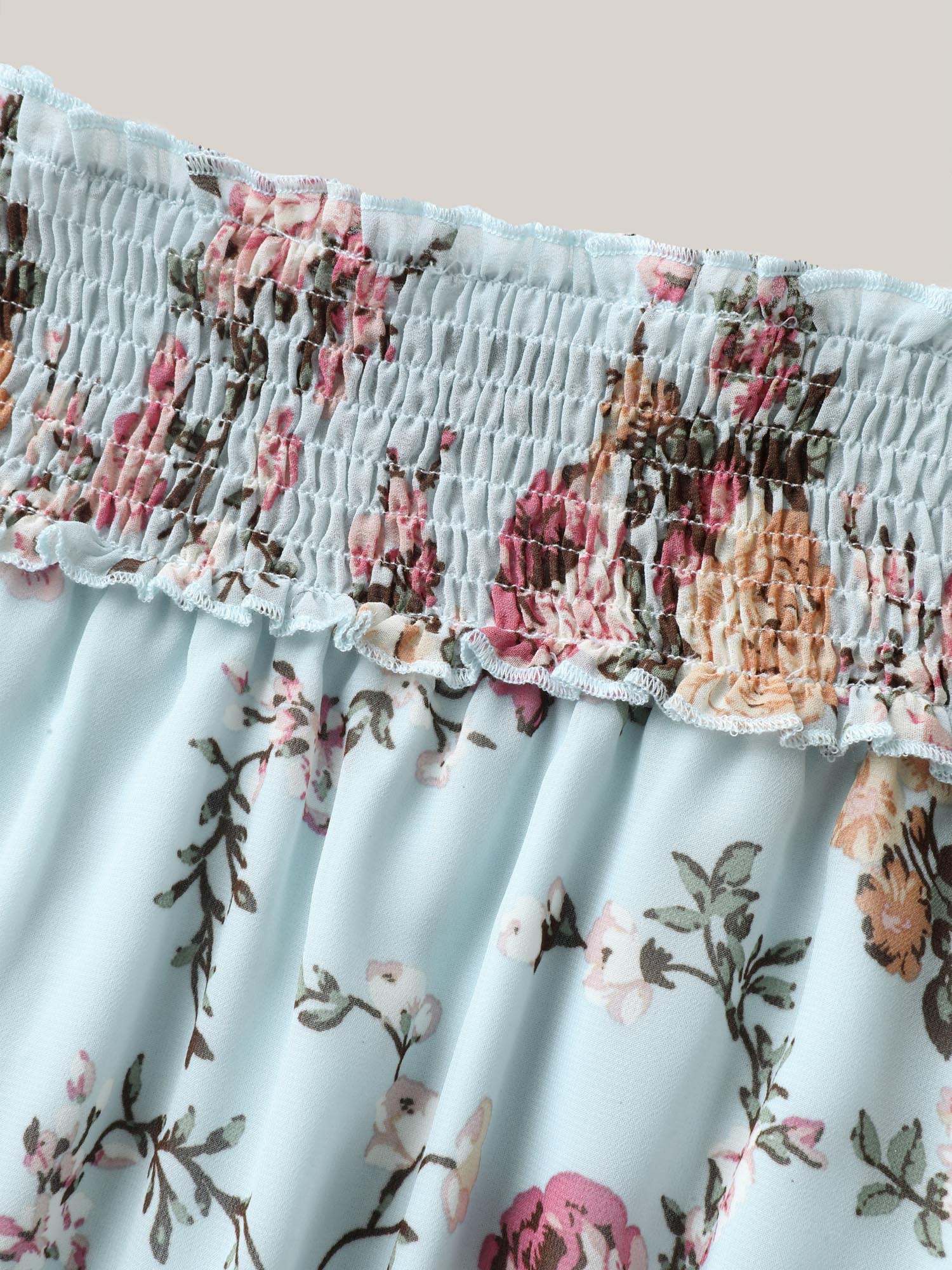 Shirred Off-Shoulder Chiffon Floral Blouse