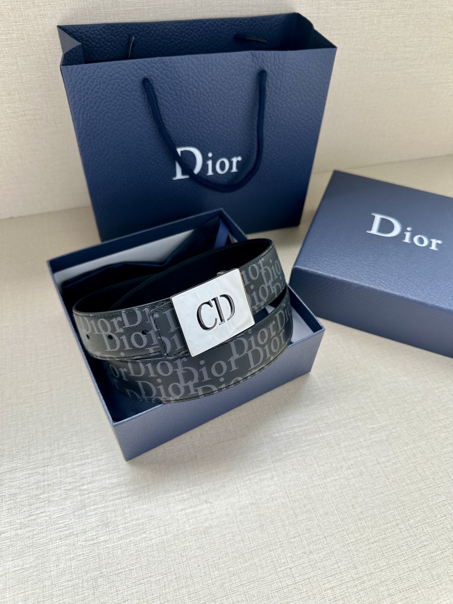 Dior CD Icon print leather belt 3.5CM wide